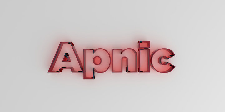 Apnic - Red glass text on white background - 3D rendered royalty free stock image.