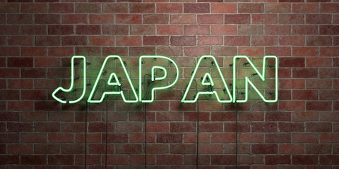 JAPAN - fluorescent Neon tube Sign on brickwork - Front view - 3D rendered royalty free stock picture. Can be used for online banner ads and direct mailers..