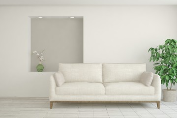 White room with sofa. Scandinavian interior design