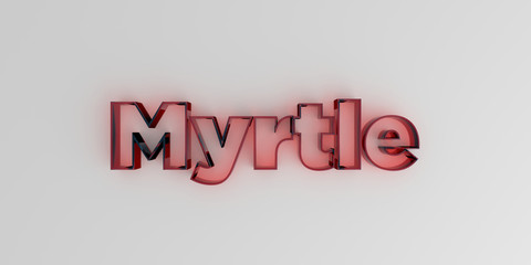 Myrtle - Red glass text on white background - 3D rendered royalty free stock image.