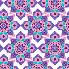 Seamless pattern. Decorative pattern with mandalas in beautiful colors. Vector background.