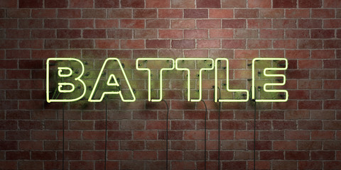 BATTLE - fluorescent Neon tube Sign on brickwork - Front view - 3D rendered royalty free stock picture. Can be used for online banner ads and direct mailers..