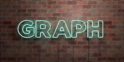 GRAPH - fluorescent Neon tube Sign on brickwork - Front view - 3D rendered royalty free stock picture. Can be used for online banner ads and direct mailers..