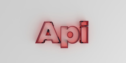 Api - Red glass text on white background - 3D rendered royalty free stock image.