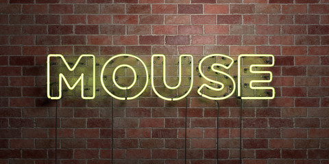 MOUSE - fluorescent Neon tube Sign on brickwork - Front view - 3D rendered royalty free stock picture. Can be used for online banner ads and direct mailers..