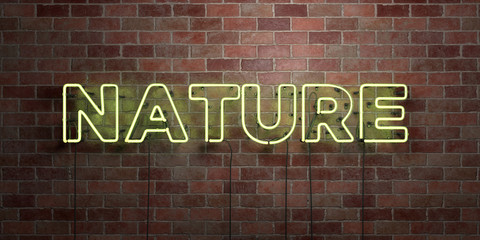 NATURE - fluorescent Neon tube Sign on brickwork - Front view - 3D rendered royalty free stock picture. Can be used for online banner ads and direct mailers..