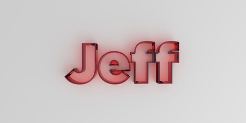 Jeff - Red glass text on white background - 3D rendered royalty free stock image.