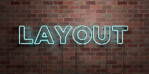 LAYOUT - fluorescent Neon tube Sign on brickwork - Front view - 3D rendered royalty free stock picture. Can be used for online banner ads and direct mailers..