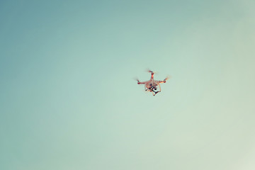 Drone flying in the sunset light beautiful