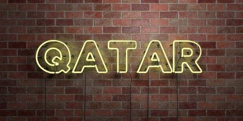 QATAR - fluorescent Neon tube Sign on brickwork - Front view - 3D rendered royalty free stock picture. Can be used for online banner ads and direct mailers..