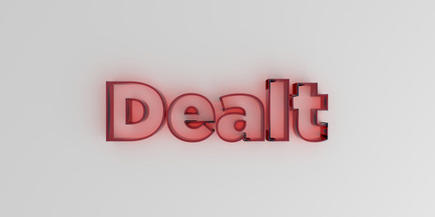 Dealt - Red glass text on white background - 3D rendered royalty free stock image.