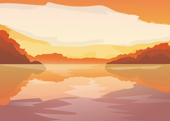 vector flat lake landscape nature banner