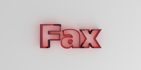 Fax - Red glass text on white background - 3D rendered royalty free stock image.