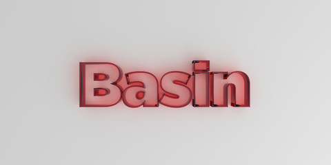 Basin - Red glass text on white background - 3D rendered royalty free stock image.