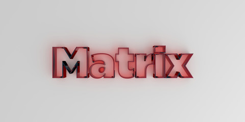 Matrix - Red glass text on white background - 3D rendered royalty free stock image.