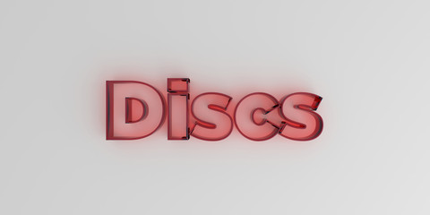 Discs - Red glass text on white background - 3D rendered royalty free stock image.