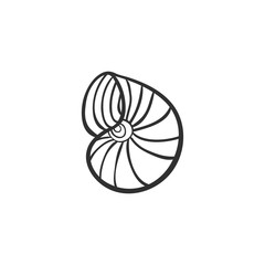 Seashell isolated on white. Vector illustration. Beach concept for restaurant menu card, ticket, branding, logo label. Black and white