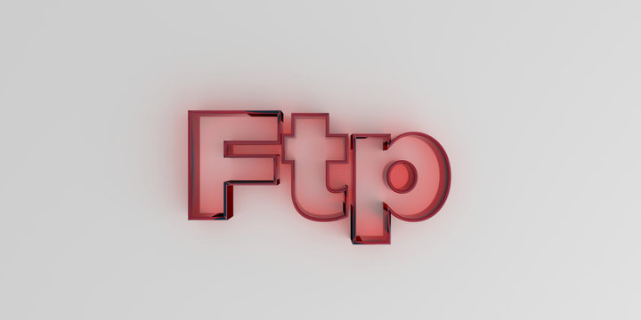 Ftp - Red glass text on white background - 3D rendered royalty free stock image.