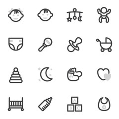 Set of vector icons on the theme of children and childhood, accessories for kids on a light background