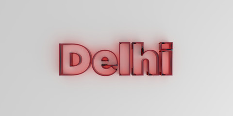 Delhi - Red glass text on white background - 3D rendered royalty free stock image.