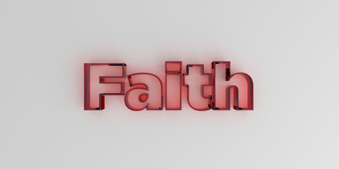 Faith - Red glass text on white background - 3D rendered royalty free stock image.