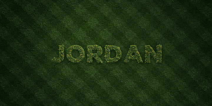 JORDAN - fresh Grass letters with flowers and dandelions - 3D rendered royalty free stock image. Can be used for online banner ads and direct mailers..