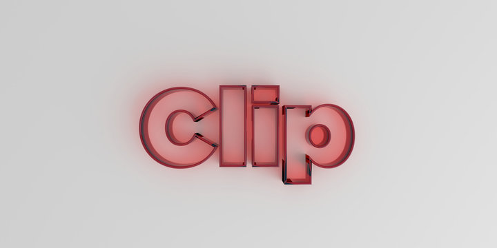 Clip - Red glass text on white background - 3D rendered royalty free stock image.