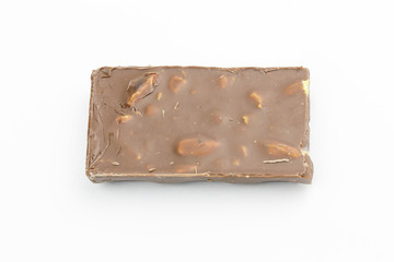 Stack of chocolate pieces on a white backgroun and isolated 