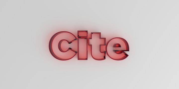 Cite - Red glass text on white background - 3D rendered royalty free stock image.