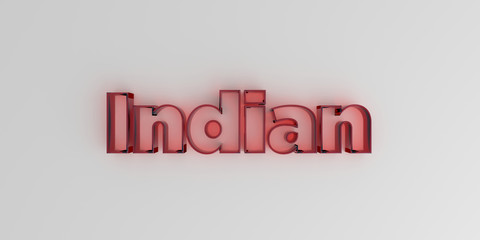 Indian - Red glass text on white background - 3D rendered royalty free stock image.