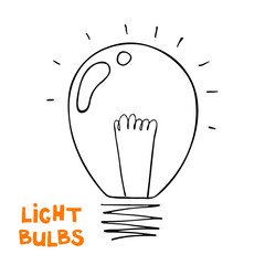 Light bulb icon. Concept of big ideas inspiration, innovation, invention, effective thinking. Isolated. Vector illustration. Idea symbol. Vector. sketch. Hand-drawn doodle sign. 