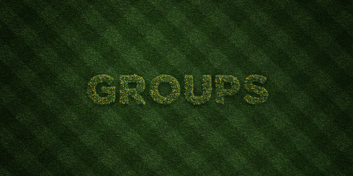 GROUPS - fresh Grass letters with flowers and dandelions - 3D rendered royalty free stock image. Can be used for online banner ads and direct mailers..