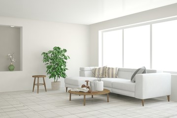 White room with sofa. Scandinavian interior design