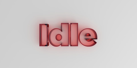 Idle - Red glass text on white background - 3D rendered royalty free stock image.