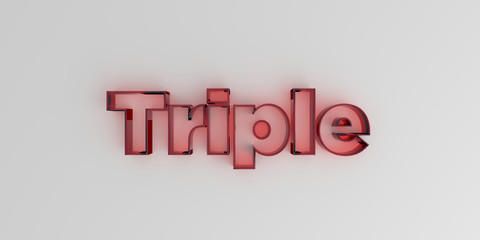 Triple - Red glass text on white background - 3D rendered royalty free stock image.