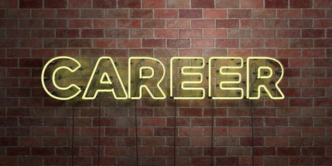 CAREER - fluorescent Neon tube Sign on brickwork - Front view - 3D rendered royalty free stock picture. Can be used for online banner ads and direct mailers..
