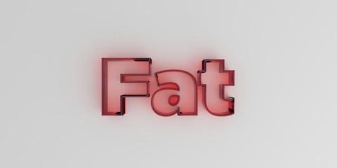 Fat - Red glass text on white background - 3D rendered royalty free stock image.
