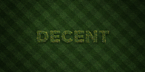 DECENT - fresh Grass letters with flowers and dandelions - 3D rendered royalty free stock image. Can be used for online banner ads and direct mailers..
