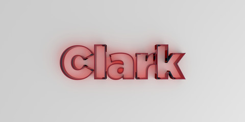Clark - Red glass text on white background - 3D rendered royalty free stock image.