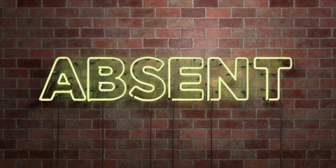 ABSENT - fluorescent Neon tube Sign on brickwork - Front view - 3D rendered royalty free stock picture. Can be used for online banner ads and direct mailers..