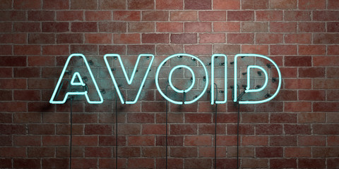 AVOID - fluorescent Neon tube Sign on brickwork - Front view - 3D rendered royalty free stock picture. Can be used for online banner ads and direct mailers..