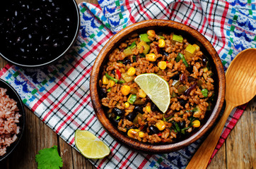 Black beans pepper cilantro zucchini  lime brown rice