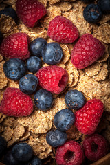 Tasty breakfast with milk and fruit.