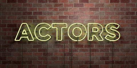 ACTORS - fluorescent Neon tube Sign on brickwork - Front view - 3D rendered royalty free stock picture. Can be used for online banner ads and direct mailers..