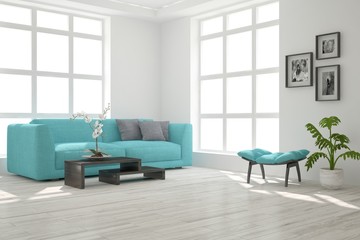 White room with sofa. Scandinavian interior design