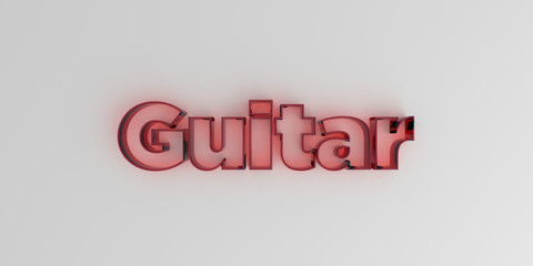 Guitar - Red glass text on white background - 3D rendered royalty free stock image.
