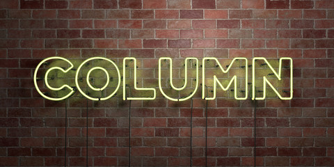 COLUMN - fluorescent Neon tube Sign on brickwork - Front view - 3D rendered royalty free stock picture. Can be used for online banner ads and direct mailers..