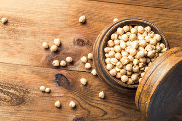 Portion of Chick Peas in wooden bowl