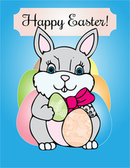Happy easter bunny card with eggs