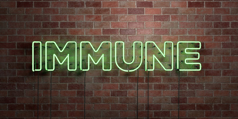 Fototapeta premium IMMUNE - fluorescent Neon tube Sign on brickwork - Front view - 3D rendered royalty free stock picture. Can be used for online banner ads and direct mailers..